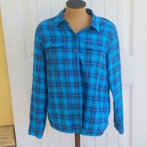 LL Bean Large lined nylon teal button down